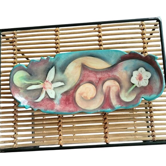 Pottery Harris Cies 2001 Tray 13 1/2'' Modern Abstract Art Studio Signed Flaws - Picture 11 of 11